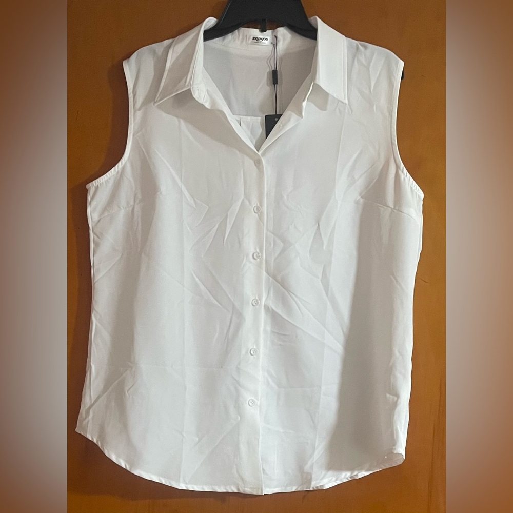 Zeagoo Classic White Sleeveless Button-Down Shirt